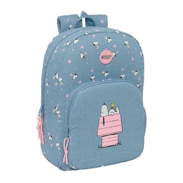 Safta Snoopy Mochila Adaptable a Carro - Tirador Doble - Bolsillo Frontal - Hombreras Ergonomicas - Asa Superior - 19.30L - 300x140x460mm - Color Azul