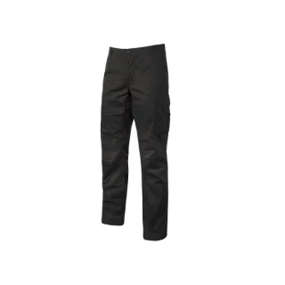 Upower Ocean Pantalon de Trabajo en Algodon Elastico - Talla 2XL - Multiples Bolsillos, Cierre con Cremallera, Refuerzo en Rodillas, Cinta Reflex, Ajuste Slim Fit, Proteccion DPI1 - Color Ne