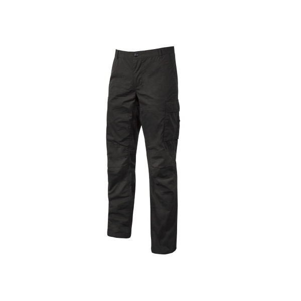 Upower Ocean Pantalon de Trabajo en Algodon Elastico - Talla 2XL - Multiples Bolsillos, Cierre con Cremallera, Refuerzo en Rodillas, Cinta Reflex, Ajuste Slim Fit, Proteccion DPI1 - Color Ne