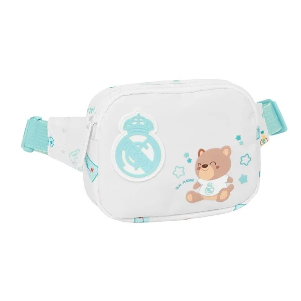 Safta Real Madrid Preescolar Bolsa de Cintura Infantil - Cremallera - Cintas Ajustables - Cierre de PVC - 14x11x4cm - Color Blanco