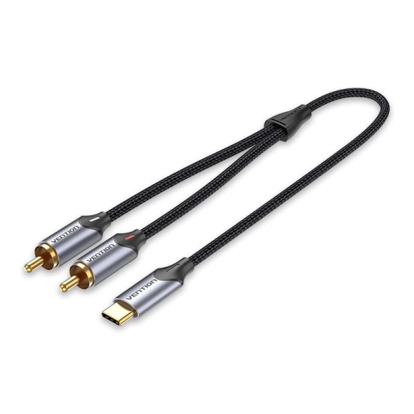 Vention Cable USB-C a 2xRCA Macho - 2m - Trenzado - Color Gris