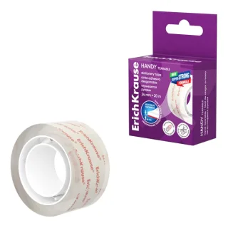 ErichKrause Handy tearable Cinta Adhesiva - Alta Adhesion - 24mm de Ancho - 20 Metros - Resistente al Desgarro Longitudinal - Color Transparente