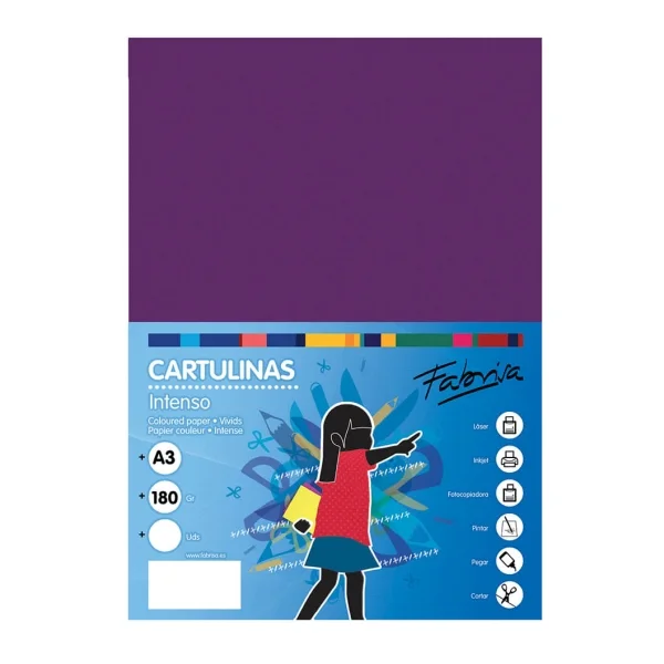 Fabrisa Pack de 25 Cartulinas 180 g/m² - Tamaño A3 - Color Morado