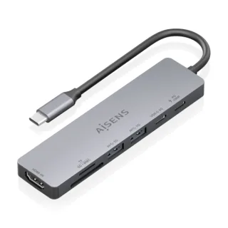 Aisens USB-C Dock 7 en 1 - USB-C a 1xHDMI - 2xUSB-A - 1xUSB-C - 1xUSB-C PD 100W - 1xSD - 1xMicroSD - 15cm - Color Gris