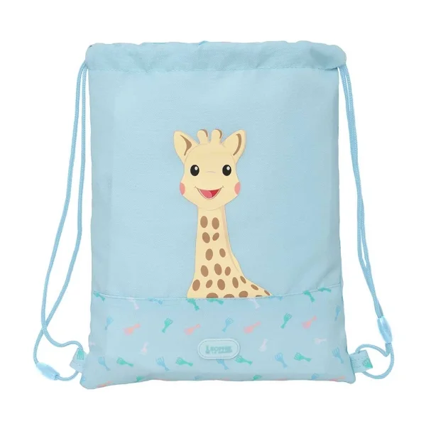 Safta Sophie la Girafe Dreams Saco Plano - Bolsillo con Cremallera - Cierre con Cordones - Material Reciclado - Repelente al Agua - 3L - 260x10x340mm - Color Azul Claro