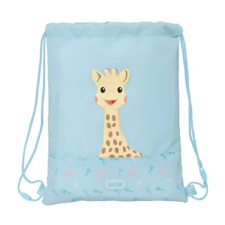 Safta Sophie la Girafe Dreams Saco Plano - Bolsillo con Cremallera - Cierre con Cordones - Material Reciclado - Repelente al Agua - 3L - 260x10x340mm - Color Azul Claro