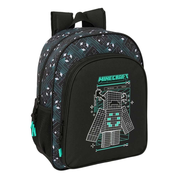 Safta Minecraft Screen Mochila - 15L - Adaptable a Carro - Bolsillo Frontal - Portabotellas - Cremallera con Doble Tirador - Asa de Mano - Hombreras y Espalda Acolchada - 32x38x12cm - Color Negro