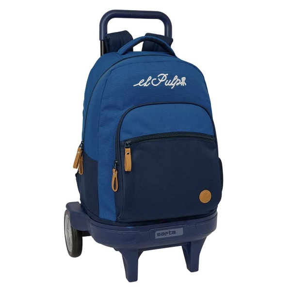 Safta el Pulpo Mochila con Carro - Extraible - 33L - Portabotellas - Tarjeta de Identificacion Personal - Ruedas Antivibracion - Doble Tirador - Asa - Bolsillo Frontal - 33x45x22cm - Color Azul Marino