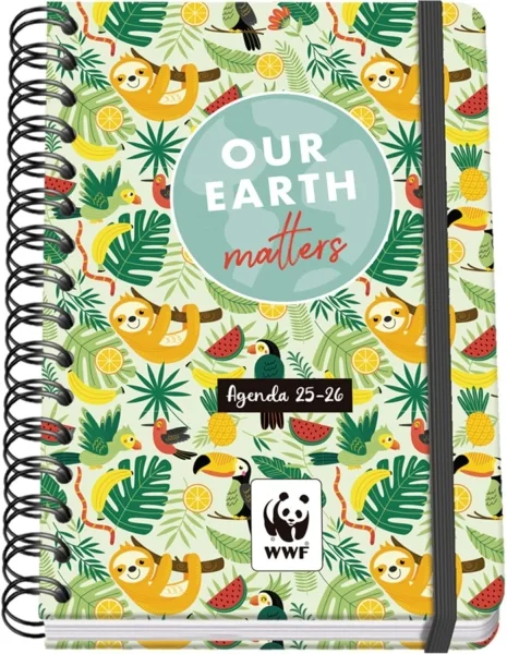 Dohe WWF Tropic Agenda Escolar 25/26 Espiral Wire’o A5 - Semana Vista - Papel 80g/m2 - 4 Hojas de Pegatinas - Cubierta de Carton Plastificado - Cierre con Goma Elastica