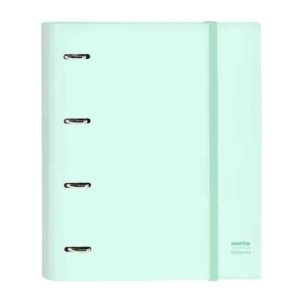 Safta Carpeta con 4 Anillas 35mm - Tapas Duras Forradas - Cierre Elastico - Recambio 100 Hojas de 80g/m2 - Separadores Internos - 270x35x320mm - Color Menta