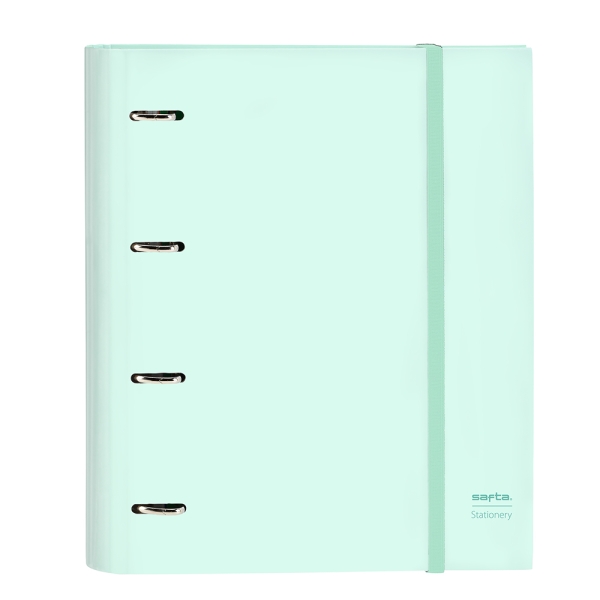 Safta Carpeta con 4 Anillas 35mm - Tapas Duras Forradas - Cierre Elastico - Recambio 100 Hojas de 80g/m2 - Separadores Internos - 270x35x320mm - Color Menta