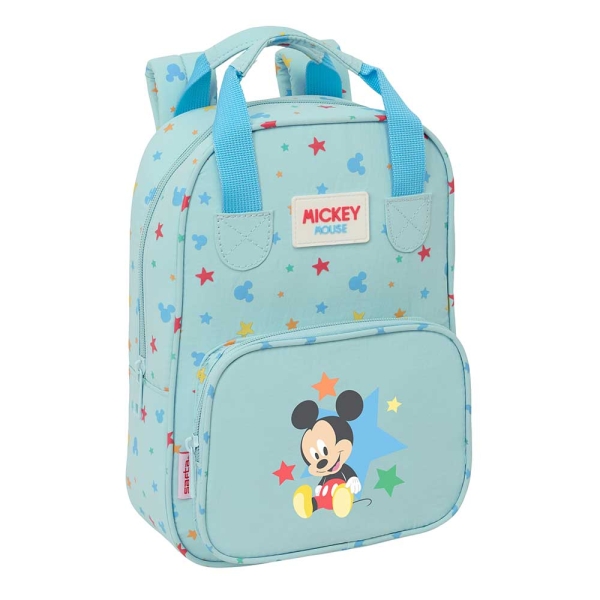 Safta Mickey Mouse Baby Mochila Infantil - Tarjeta de Identificacion Personal - Bolsillo Frontal - Hombreras Acolchadas - 20x28x8cm - Color Azul Pastel