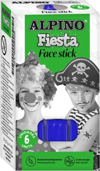 Alpino Fiesta Face Stick Pack con 6 Barritas de Pintura Facial - Sistema Retractil Giratorio - Se Lava con Agua - Testado Dermatologicamente - Color Azul