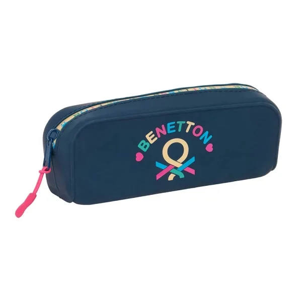 Safta Benetton Drop Portatodo - Cremallera - Silicona - Facil de Limpiar - 0.60L - 185x55x75mm - Color Azul Oscuro