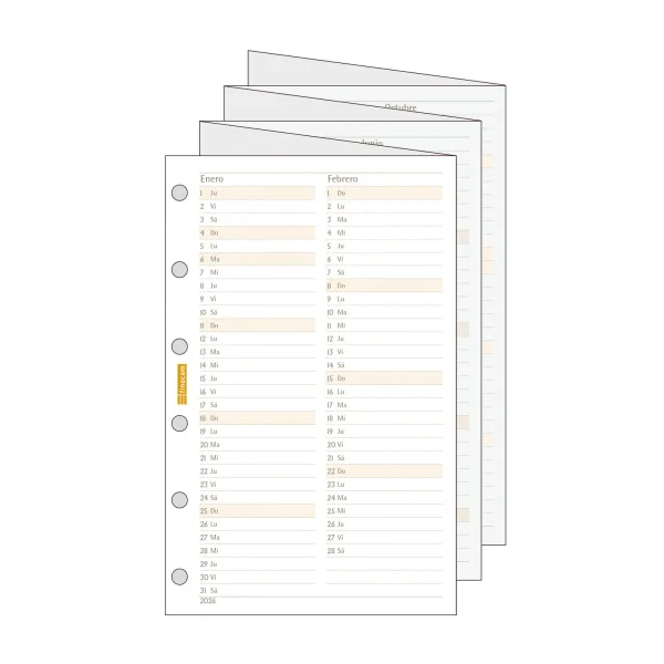 Finocam C296 Planificador de Recambio para Agendas Classic - Anual 2026 - Desplegable - Formato 602 - 73x1x114mm - Color Blanco