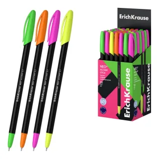 ErichKrause Neo Stick Accent Boligrafo con Capuchon - Modelos Surtidos - Trazo 0.26mm - Tinta de Baja Viscosidad - Color Azul · Pack de 50 uds.