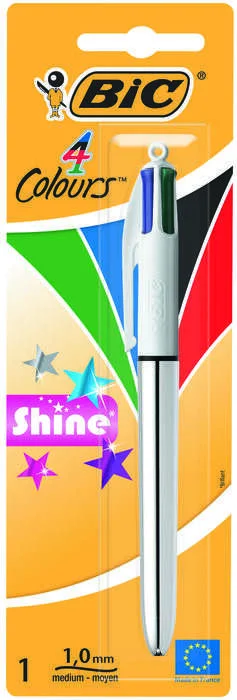 Bic 4 Colours Shine Boligrafo de Bola Retractil - Punta Media de 1.0mm - Tinta con Base de Aceite - 4 Colores de Tinta