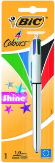 Bic 4 Colours Shine Boligrafo de Bola Retractil - Punta Media de 1.0mm - Tinta con Base de Aceite - 4 Colores de Tinta