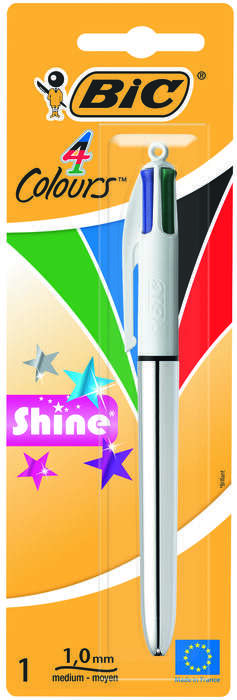 Bic 4 Colours Shine Boligrafo de Bola Retractil - Punta Media de 1.0mm - Tinta con Base de Aceite - 4 Colores de Tinta