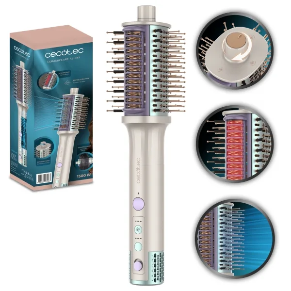 Cecotec CeramicCare Allin1 Cepillo de Aire - 1500W - Placas Calefactoras - Multifuncion - Revestimiento Ceramico - Generador de Iones - Temperatura Regulable - Cable 360º - Color Blanco