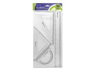 Bismark Pack de Reglas para el Colegio - Incluye Regla de 30cm - Escuadra de 12,5cm - Cartabon de 17.5cm - Transportador de 10cm - Presentacion en Bolsa Transparente - Color Transparente