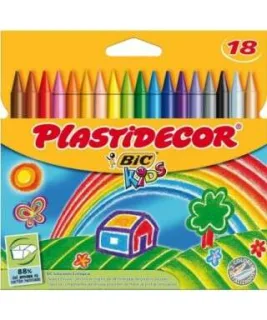 Bic Kids Plastidecor Caja de 18 Lapices de Cera - Extraresistentes - Facil de Sacar Punta - No Mancha