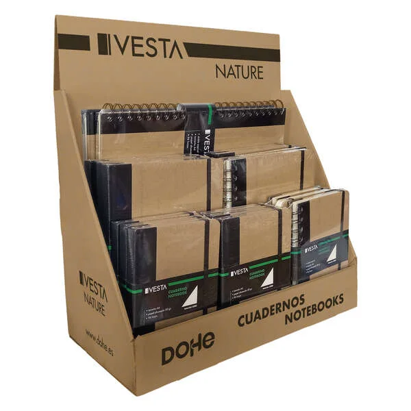 Dohe Expositor de Sobremesa para Cuadernos Vesta Nature - Fabricado en Carton Reforzado Color Kraft - Diseño Resistente y Ecologico - Ideal para Organizar y Exhibir Cuadernos · Pack de 19 uds.