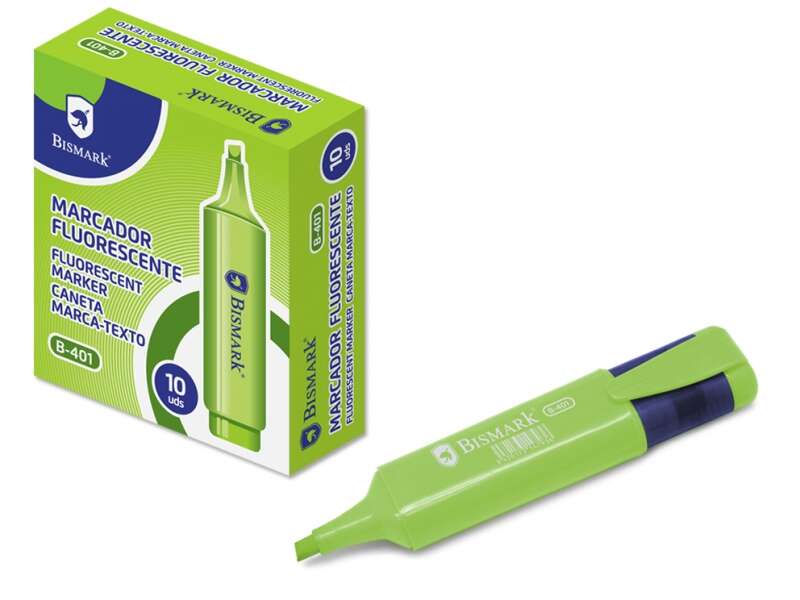 Bismark Marcador Fluorescente - Punta Biselada - Clip en el Capuchon - Color Verde · Pack de 10 uds.