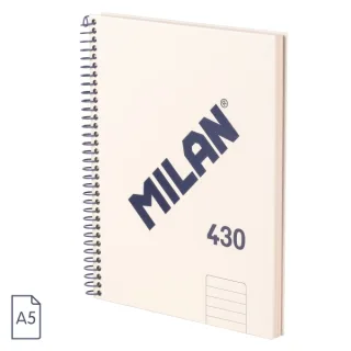 Milan 430 Since 1918 Cuaderno A5 con Espiral - Papel a Lineas de 7mm - 80 Hojas de 95g - Tapa Dura - Color Beige