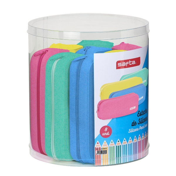 Safta Conjunto 8 Estuches - Silicona con Purpurina - Cuadrados - 27x23cm - Colores Surtidos