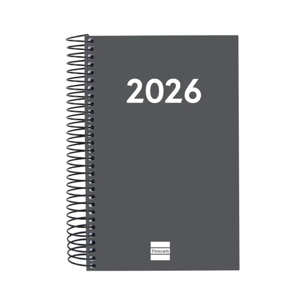 Finocam Espiral Recambio Anual 2026 para Agendas Duo en Catalan - Anual 2026 - Formato E5 - 135x24x181mm - 1 Dia por Pagina - Color Gris Oscuro