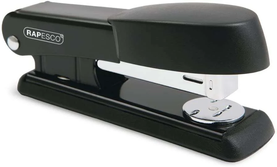 Rapesco Bowfin Grapadora Metalica de Sobremesa - Hasta 25 Hojas - Grapas 26/6, 24/6 - Grapado Cerrado y Abierto - Color Negro