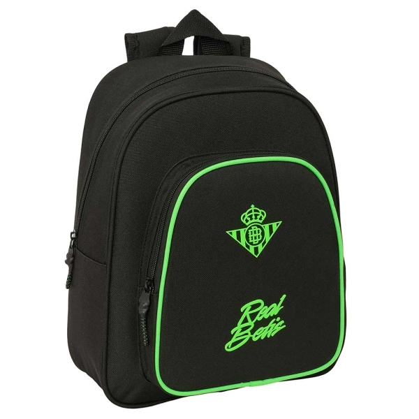 Safta Real Betis Balompie Mochila Infantil - Portabotellas - Bolsillo Frontal - Asa de Mano - Adaptable a Carro - Hombreras Acolchadas - 28x34x10cm - Color Negro y Verde