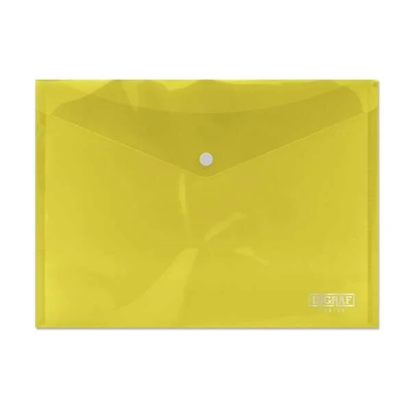 Ingraf Sobre Portadocumentos A4 - Cierre de Broche - Polipropileno Cristal Transparente - Color Amarillo · Pack de 10 uds.
