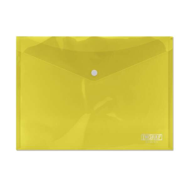 Ingraf Sobre Portadocumentos A4 - Cierre de Broche - Polipropileno Cristal Transparente - Color Amarillo · Pack de 10 uds.