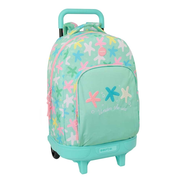 Safta Estrellas Mochila con Carro - Extraible - 33L - Portabotellas - Tarjeta de Identificacion Personal - Cremallera con Doble Tirador - Asa de Mano - Bolsillo Frontal - 33x45x22cm - Color Verde