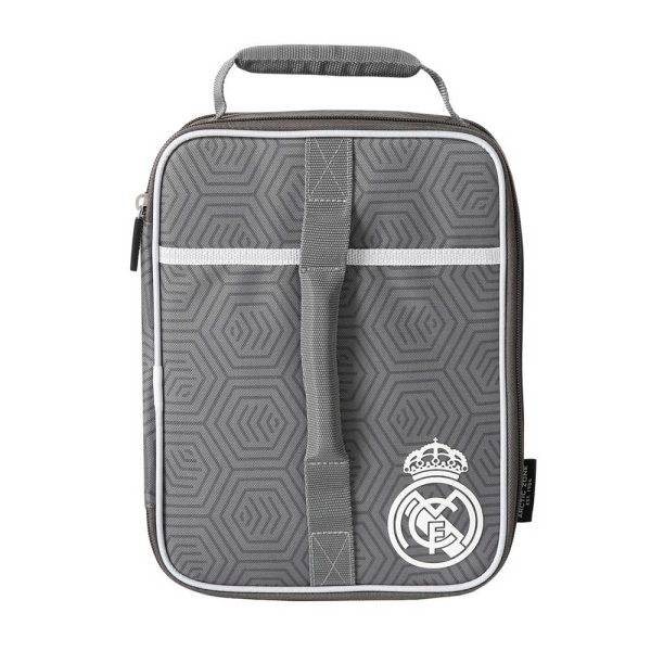 Safta Real Madrid Bolsa Isotermica Porta Alimentos - Expandible - Incluye Recipiente de 650ml - Cremallera - Asa de Mano - 20.7x26.7x10.8cm - Color Gris
