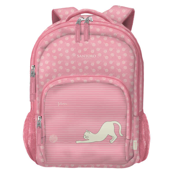 Dohe Santoro Felines Mochila Escolar Grande - 3 Compartimentos - Bolsillos Laterales - Tirantes Acolchados y Ajustables - Asa Superior