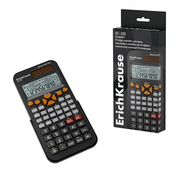 ErichKrause SC-222 Classic Calculadora Cientifica con Pantalla LCD de 10 Digitos - 240 Funciones Integradas - Alimentacion Solar y Bateria - Color Negro