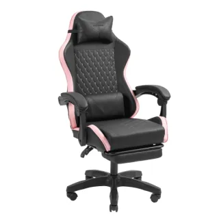 Mars Gaming MGC-X Silla Gaming Ergonomica - Reposapies Extensible - Cojines Lumbar y Cervical - 660x540x1250mm - Acabado en Cuero PU - Color Negro y Rosa