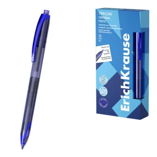 ErichKrause TipFlow Matic Original Boligrafo Retractil - Punta de 0.5mm - Cuerpo Transparente - Trazo 0.4mm - Color Azul · Pack de 12 uds.