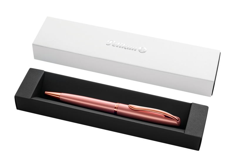 Pelikan Jazz Noble Boligrafo Retractil - Trazo de 1mm - Mecanismo de Giro - Recambio 337M Azul - Estuche de Regalo - Detalles Cromados - Color Rosa