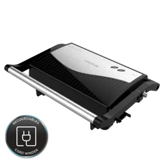 Cecotec Rock'nGrill 750 Full Open Parrilla Electrica - 750W - Apertura 180º - Revestimiento Antiadherente - Placa Flotante - Indicador Luminoso - Cierre Vertical con Pinza - 23x14.5cm - Colo