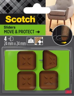 Scotch Move and Protect Pack de 4 Patines Deslizantes con Clavo - 24x24mm - Soporta hasta 100kg - Color Marron