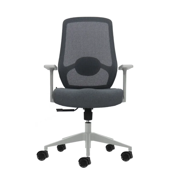 Oqonos Cherg 003 Silla de Oficina Ergonomica con Soporte Lumbar Ajustable en Altura y Profundidad, Respaldo de Malla Transpirable, Reposabrazos Fijos, Asiento Ergonomico Moldeado y Ruedas de Silicona - Gris