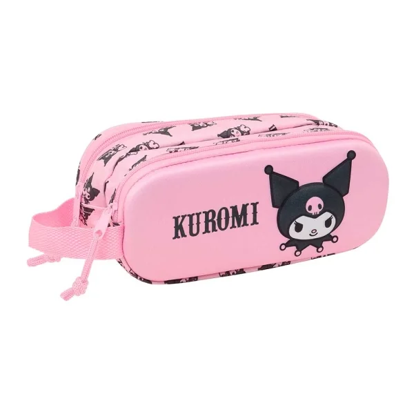 Safta Kuromi Estuche Portatodo 3D de 1L - 2 Compartimentos - Cierre de Cremallera - Asa de Mano - 21x8x6cm - Color Rosa Pastel