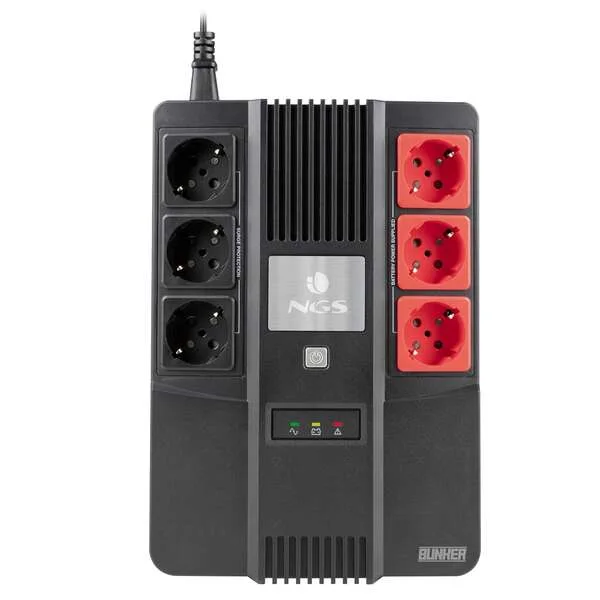 NGS Fortress Bunker SAI 600VA UPS 360W - Bateria Incorporada 12V/7 - Tecnologia Off Line - Funcion AVR - 6x Schukos - Proteccion Sobrecargas y Cortocircuitos