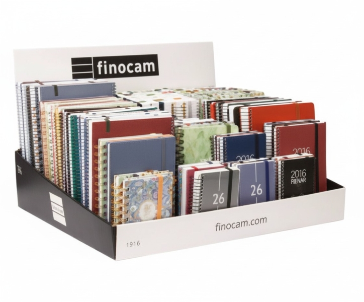 Finocam Expositor Grande con 100 Agendas de Espiral Surtidas en Catalan - Anual 2026 - Color Surtidos