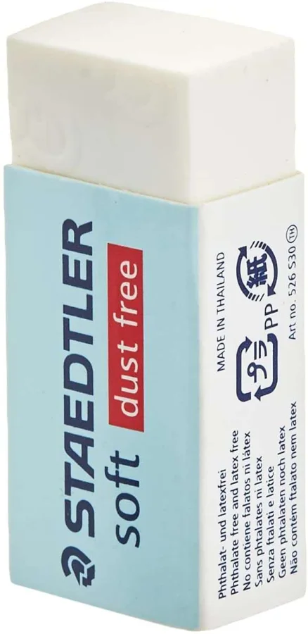 Staedtler Soft 526 S30 Goma de Borrar - Plastico - Maxima Limpieza - Faja Protectora - No Decolora el Papel - Color Blanco · Pack de 30 uds.
