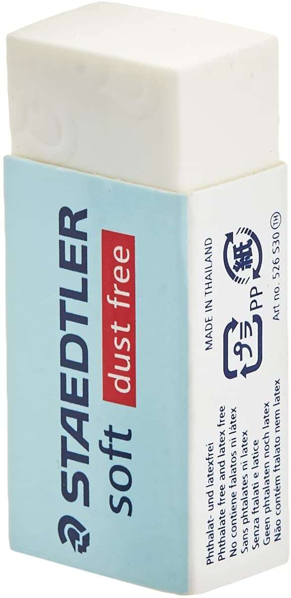 Staedtler Soft 526 S30 Goma de Borrar - Plastico - Maxima Limpieza - Faja Protectora - No Decolora el Papel - Color Blanco · Pack de 30 uds.
